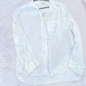 Side stitch womens linen white button down